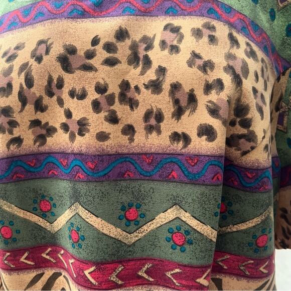 Vtg 90s Cheetah Safari Tribal Square Neck Eclectic Boho Dress 22WP Artsy Earthy - Picture 4 of 6